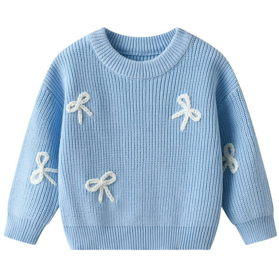 Gaexia Girls Sweaters,Fall Sweaters for Teens,Girls Sweaters Winter Knitwear Hand Embroidered Bow Baby Toddler Kids Pullover Soft Warm Casual Outfit Top