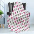 thumbnail image 4 of Geometric Soft Flannel Fleece Blanket, Traditional Retro Polka Dots Design European Ancestral Motif Pastel Colors, Cozy Plush for Indoor and Outdoor Use, 70" x 90", White Grey Pink, by Ambesonne, 4 of 5