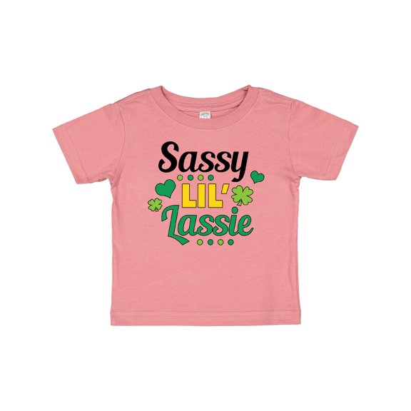 Inktastic Saint Patrick's Day Sassy Lil' Lassie with Shamrocks Girls Baby T-Shirt