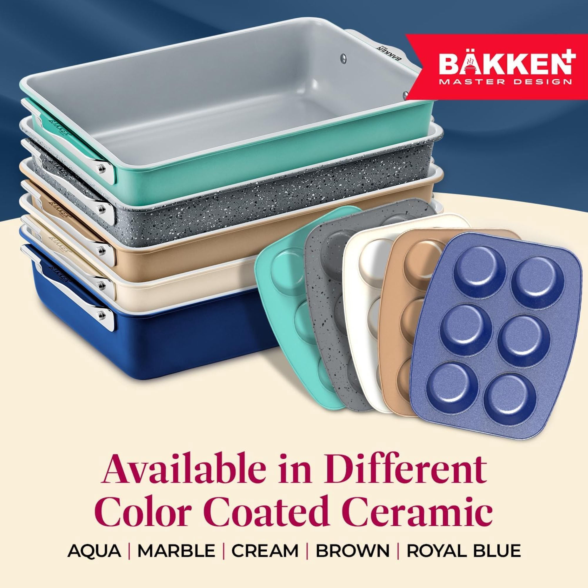 Bakken- Swiss Premium Non-Stick Ceramic 8"x15.5" Rectangle Pan - Aluminized Steel with Ceramic Non-Stick Coating- Non-Toxic, Perfect for Lasagnas, Brownies, and More - Blue