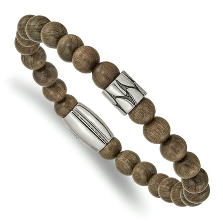 - Chisel Stainless Steel Antiqued and Polished Dark Brown Phoebe Wood Stretch Bracelet