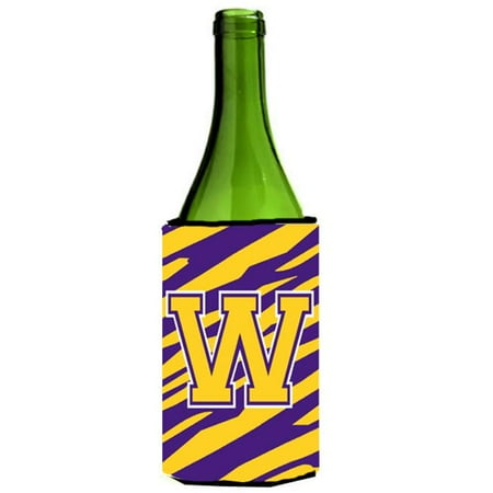 

Carolines Treasures CJ1022-WLITERK Tiger Stripe - Purple Gold Monogram Initial W Wine Bottle Hugger