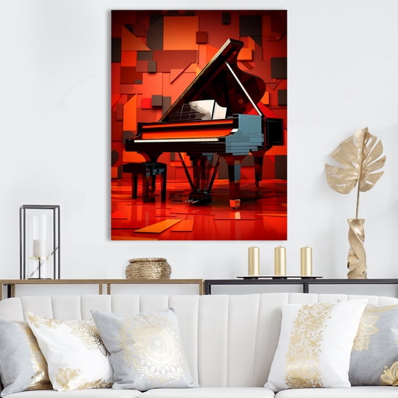 Designart "Cubist Concerto On The Red Piano" Music Canvas Wall Art