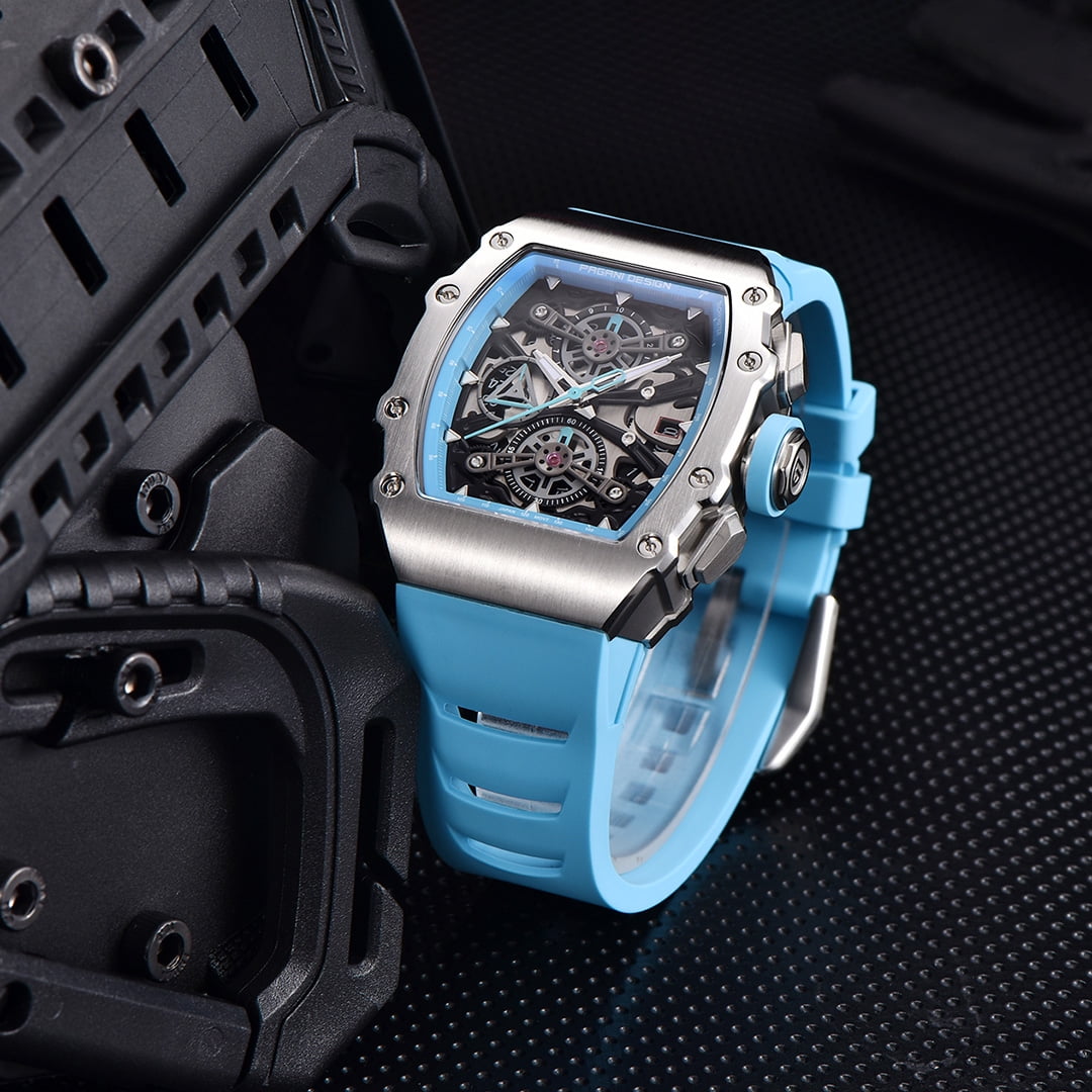 PAGANI DESIGN Men's Quartz Watches Chronograph Tonneau Stainless Steel Sports Wrist Watches for Men Synthetic Sapphire Dial Glass