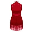 thumbnail image 3 of Alvivi Kids Girls Sequin High Neck Tassel Leotard Latin Jazz Salsa Skating Dress 6-16 Burgundy 8, 3 of 6