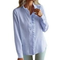 thumbnail image 1 of Blusa de mujer con estampado de rayas y cuello en V: camisa holgada de manga larga, versátil para ocasiones informales o de trabajo, 1 of 7