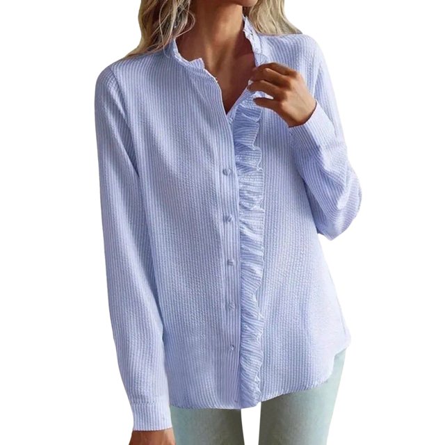 Blusa de mujer con estampado de rayas y cuello en V: camisa holgada de manga larga, versátil para ocasiones informales o de trabajo