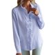 thumbnail image 1 of Blusa de mujer con estampado de rayas y cuello en V: camisa holgada de manga larga, versátil para ocasiones informales o de trabajo, 1 of 7