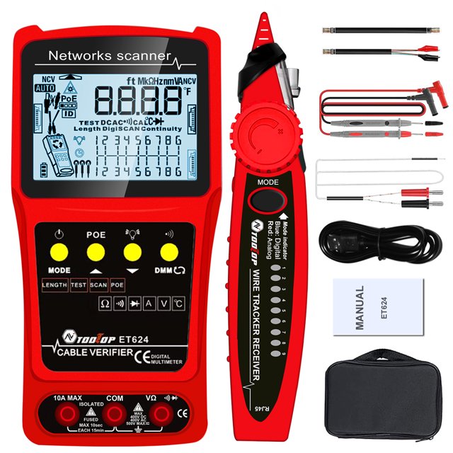 Network Détecteur de Câble Portable 2en1 Multimètre Affichage LCD avec Rétroéclairage Analogique Recherche Numérique Test de POE Appairage Sensibilité Réglable Mesure de Court-Circuit en Circuit Ouvert