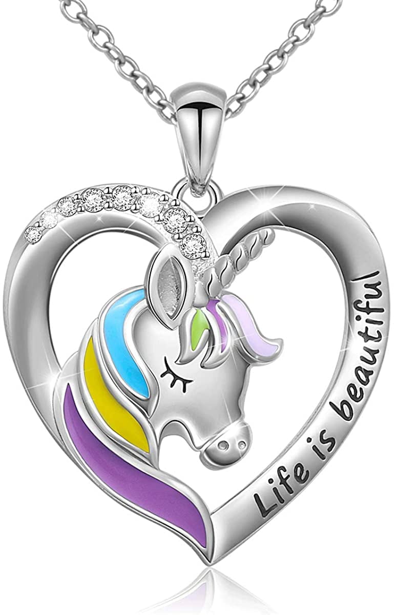 "Life is Magical" Girls Silver Unicorn Charm 18" Message Card Necklace New 
