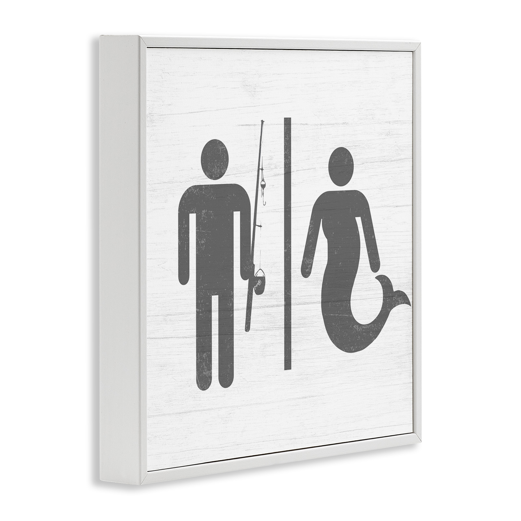 Stupell Industries Fisherman or Mermaid Bathroom Typography Painting White Framed Art Print Wall Art, 24 x 24