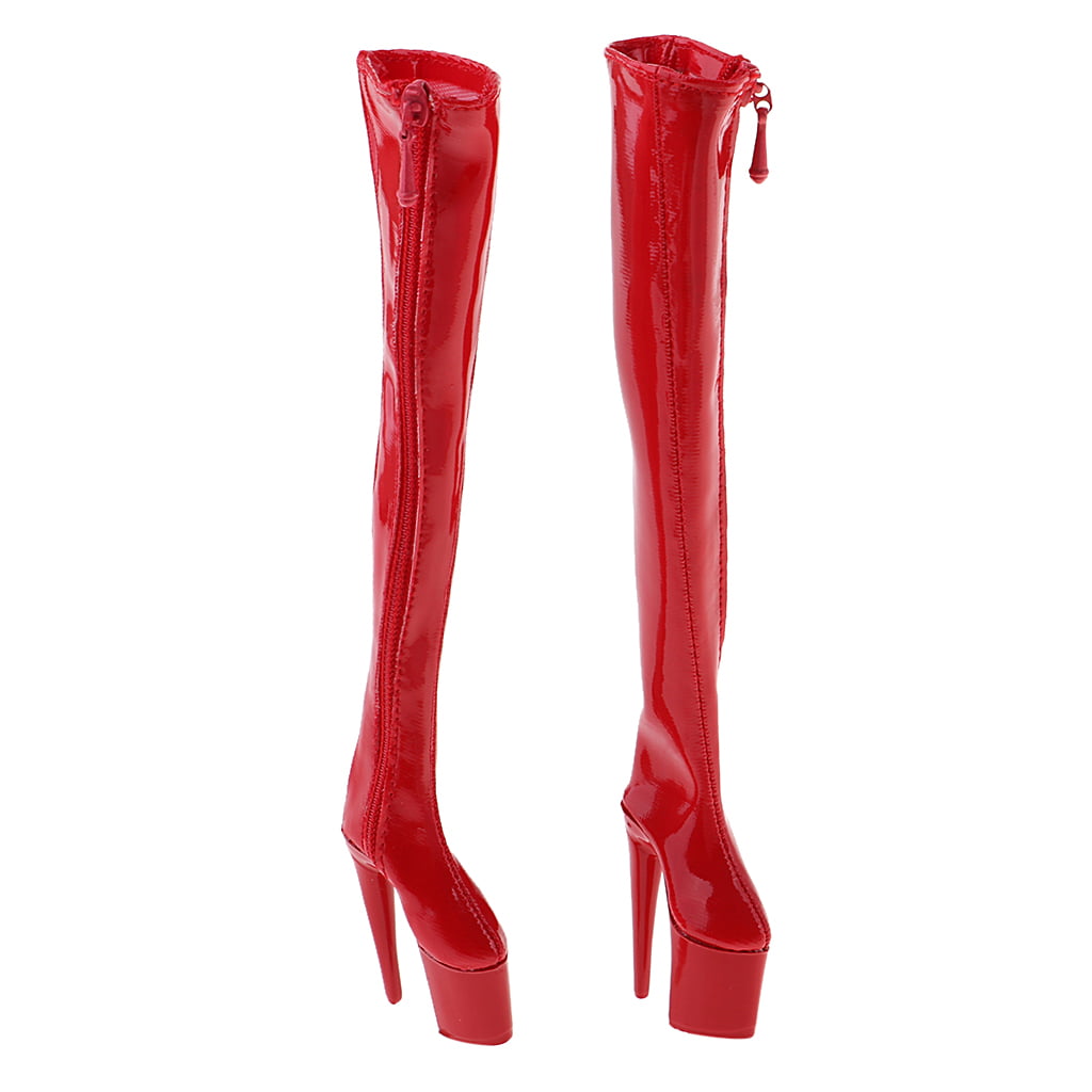 1/6 Red High Heel Shoes Zip Boots for Phicen 12'' Action Figure Model Toy 