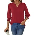 thumbnail image 4 of UVN Summer V Neck Womens Blouses Dressy Casual 3/4 Sleeve Shirts Ladies Tunic Tops, 4 of 10