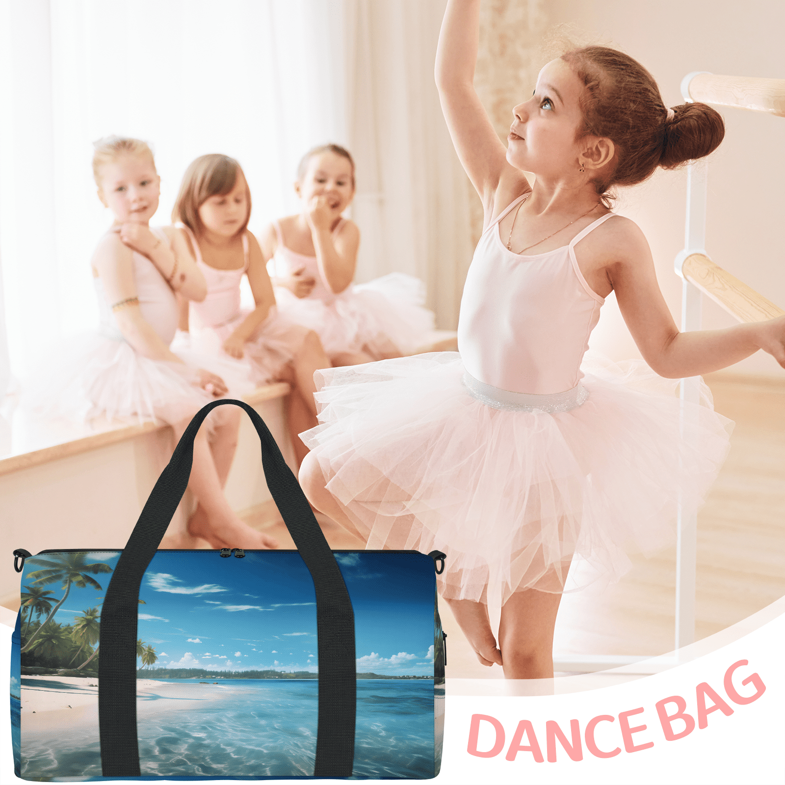 Herdesigns Beach Ocean Landscape Travel Duffle Bag Sports Yoga Weekender Overnight Carry on Workout Bags Lightweight Waterproof Gym Tote Bag for Women