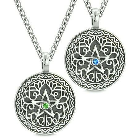 Pentacle Magic Star Celtic Defense Power Amulets Love Couples Best Friends Blue Green Crystals