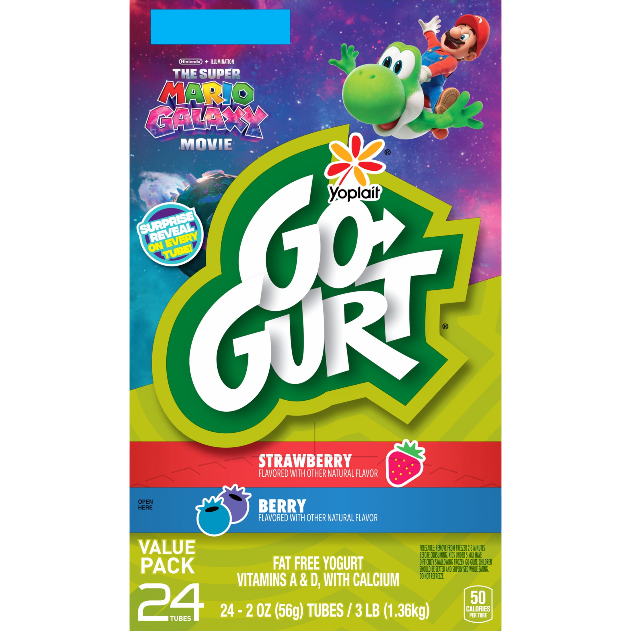 Go-GURT The Super Mario Galaxy Movie, Strawberry and Berry Yogurt Tubes, 24 Count, 48 oz