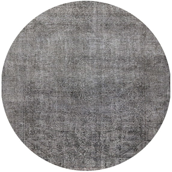 Ahgly Company Indoor Round Mid-Century Modern Dark Gray Oriental Area Rugs, 6' Round