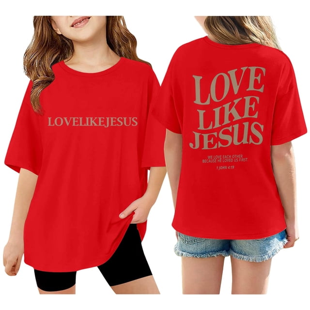Zhuashum T-Shirts pour Filles Col Rond Coupe Ample Tee Manches Courtes Blouse Graphique Rétro Vêtements Ado Rouge 11-12 Ans