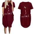 thumbnail image 2 of Robes d'Été pour Femmes Manches Courtes Décontractées T-Shirts Robe Imprimée Col Rond Confortable Longueur Genou avec Poches, 2 of 5