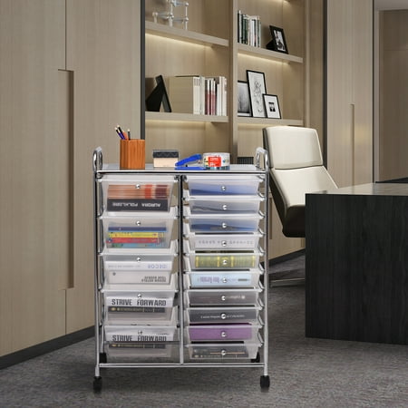 Costway 15 Drawer Rolling Storage Cart Tools Scrapbook Cosmetics