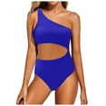 thumbnail image 1 of Womens Swimsuits One Shoulder Bathing Suits Full Coverage Keyhole Solid Women's Swimwear Blue, 1 of 4