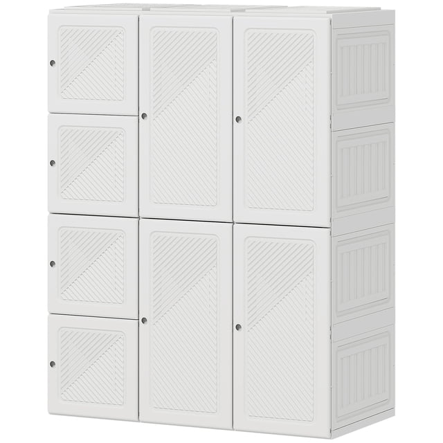 Garde-robe Portable Pliable Blanche - 8 Compartiments, 2 Tringles, Rangement Gain de Place pour Chambre, Salon et Entrée
