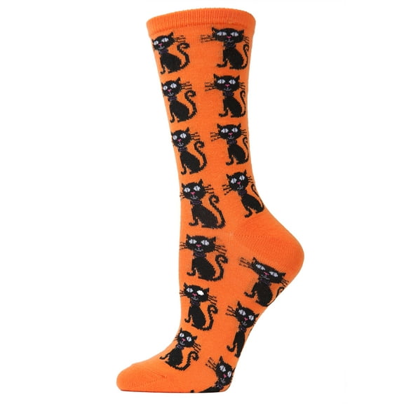 MeMoi Sweet & Scary Black Cat Halloween Crew Socks - Womens - Female