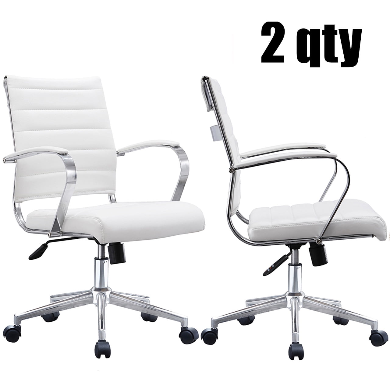 2xhome Set of 2 White Office Chair Ribbed Modern