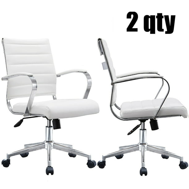 2xhome Set of 2 White Office Chair Ribbed Modern