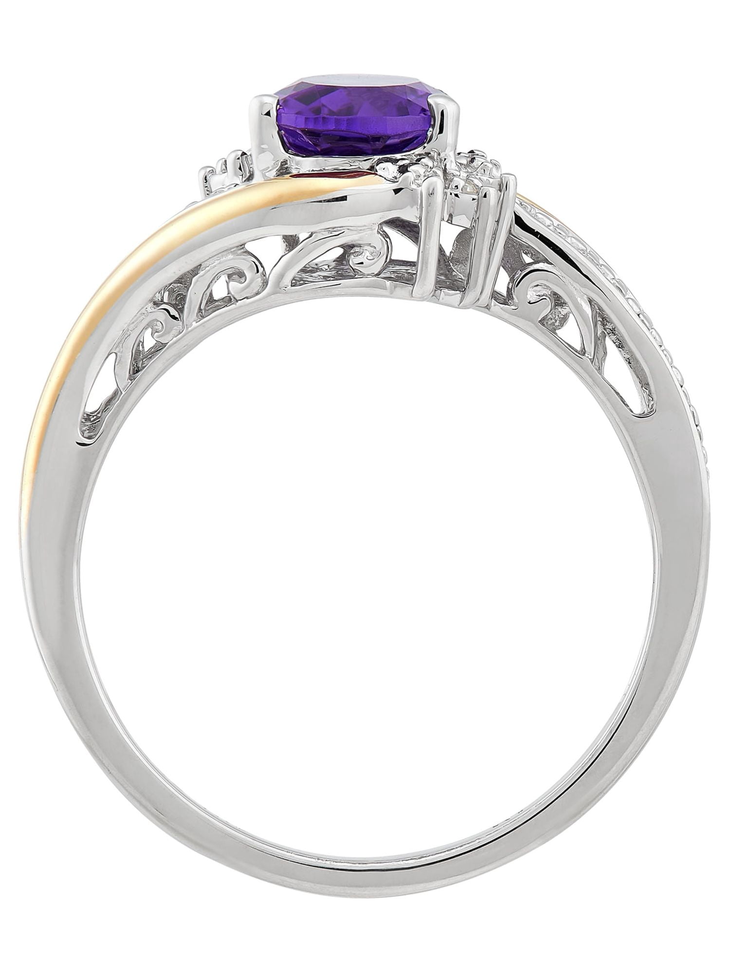 Brilliance Fine Jewelry Amethyst Diamond Accent Ring in Sterling Silver and 10K Yellow Gold
