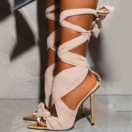 

Homedles Sandals Women- Open toe Comfortable Lace up Heeled Gift for Women Strappy Gladiator Sandals Beige 36