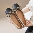 thumbnail image 4 of Gpaecead Women's Bow Ballet Flats Square Toe Cap Toe Knit Slip On Cushioned Comfortable Dressy Flats For Work And Casual Khaki, 4 of 6