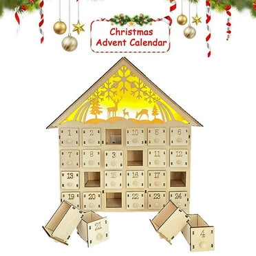 Gcvizuso Christmas Calendar, Advent Calendars, 2022 Christmas LED Wooden Advent Calendar With 24 Drawers, 24 Days Countdown Lights Up DIY Advent Calendar Empty Box Christmas Holiday Decorations