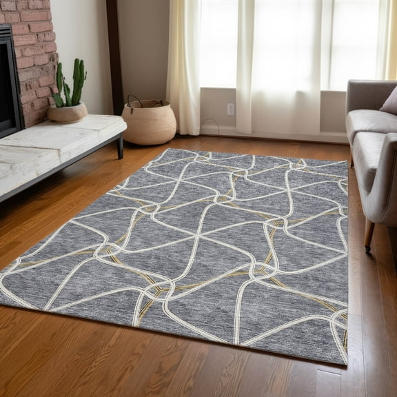 Addison Rugs Chantille Indoor/Outdoor Transitional Geometric Gray Washable Rectangle Rug, 5' x 7'6"