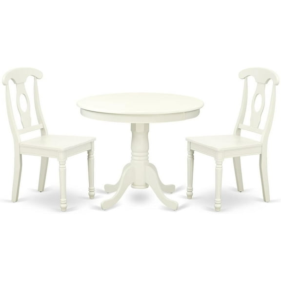 HomeStock 3 Piece Dining Room Table Set Contains a Round Kitchen Table with Pedestal and 2 Dining Chairs, 36x36 Inch,Linen White