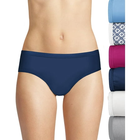 Women s Hanes 41H6CC Cotton Hipster Panty - 6 Pack (BluWhtHtrBerNvyBoho 5)