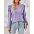 thumbnail image 3 of Spencer Women's Long Sleeve V Neck T Shirt Casual Pullover Shirts Puff Sleeve Tunic Fall Tops Loose Blouse (XL, Purple), 3 of 11