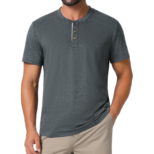 Camisetas Henley para hombres INSPIRE CHIC, casuales de verano, de manga corta, con botones, camiseta básica M gris oscuro