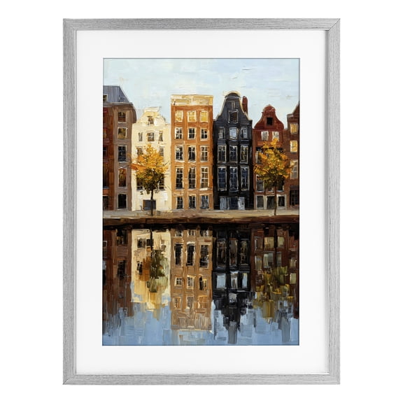 Stupell Industries Modern City Reflection over Canal Gray Framed Print Under Glass, 17 x 23, by Petals Prints Design