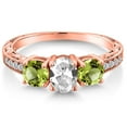 thumbnail image 3 of Gem Stone King 2.22 Ct Oval White Created Sapphire Green Peridot 18K Rose Gold Plated Silver Ring (Size 5), 3 of 6