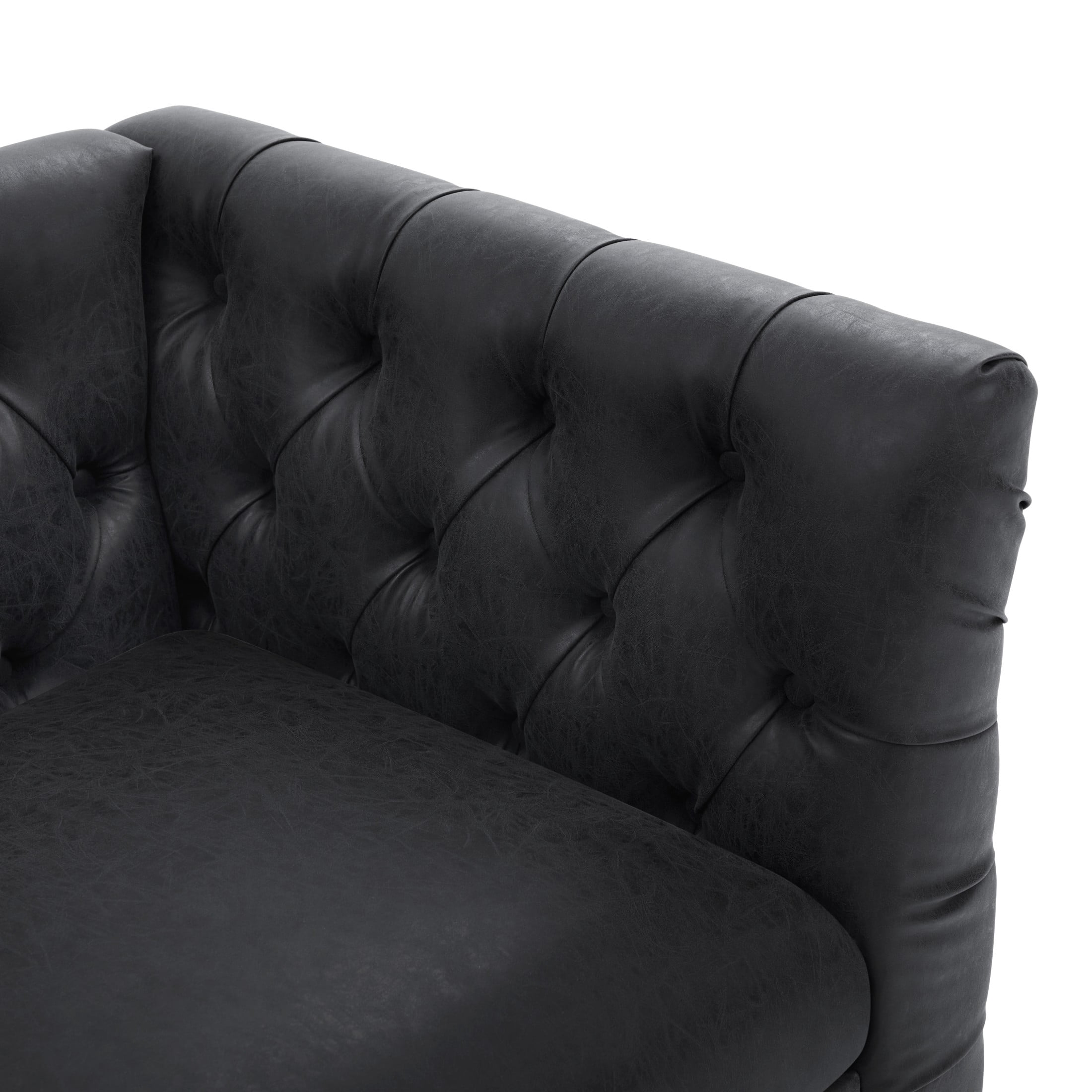 Christopher Knight Home 73.5" Chesterfield Sofa, Tufted PU Leather Couch with Flared Arms, Black