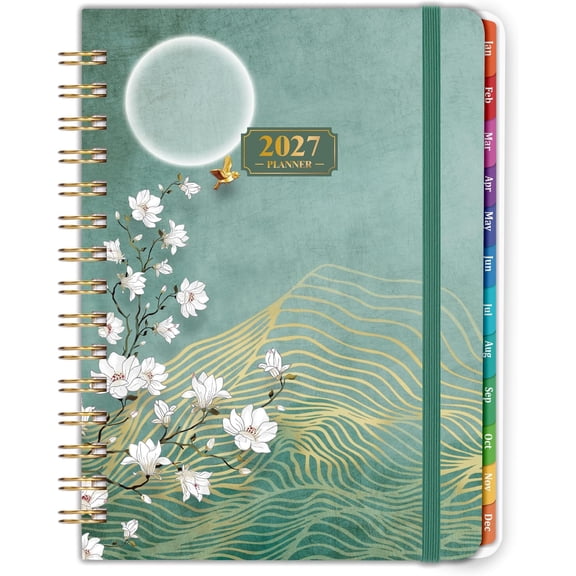2027 Planner - JAN. 2027 - DEC. 2027, 2027 Planner Weekly and Monthly, Weekly and Monthly Planner with Colorful Tabs, Paper, -wire Binding - Hardcover (6.4" x 8.5", Green, Pocket)