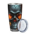 thumbnail image 2 of KLL Flame Metal Skull Print 40oz Stainless Steel Insulated Car Cup with Spillproof Lid - Keep Your Drink Hot or Cold on the Go-Straw Three-piece Set, 2 of 8