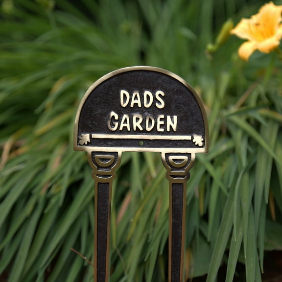 11" 'Dads Garden' Brass Plaque Garden Sign Accent Free Standing Renovator's Supply