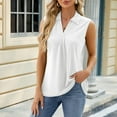 thumbnail image 3 of ZOHIUM Boho Tops for Women Tshirts Tank Tops for Women Lapel V Neck Splicing Sleeveless Vest Solid Color Casual Loose Dressy Fashion Summer 2024 Womens Work Tops Tshirts (White,XXL), 3 of 6
