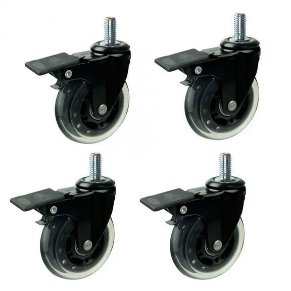 4/pk Dia 3 inches rollerblade Heavy duty wheels Soft PU casters with brake M10 Stem
