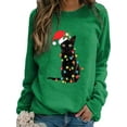 thumbnail image 1 of MAWCLOS Chandail en Molleton Femme Imprimé Chat Chandails en Molleton de Noël Manches Longues Chandail de Noël Ample Col Rond Vert P, 1 of 2