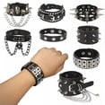 thumbnail image 5 of K-KED Gothic Punk Rock Skull & Spikes Leather Cuff Bracelet Studded Wristband Jewelery-XQ0130, 5 of 9