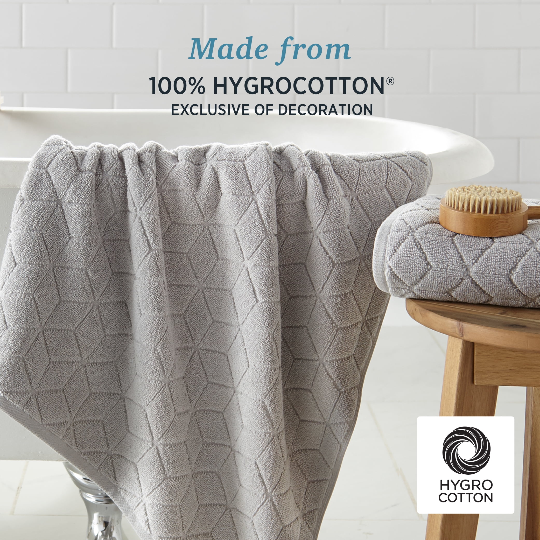 WelHome 100% HYGROCOTTON® 4-Piece Textured Soft Bath Towels Set, Harbor Mist, 550 GSM, 30" x 56", Large, Absorbent & Plush Bathroom Towels