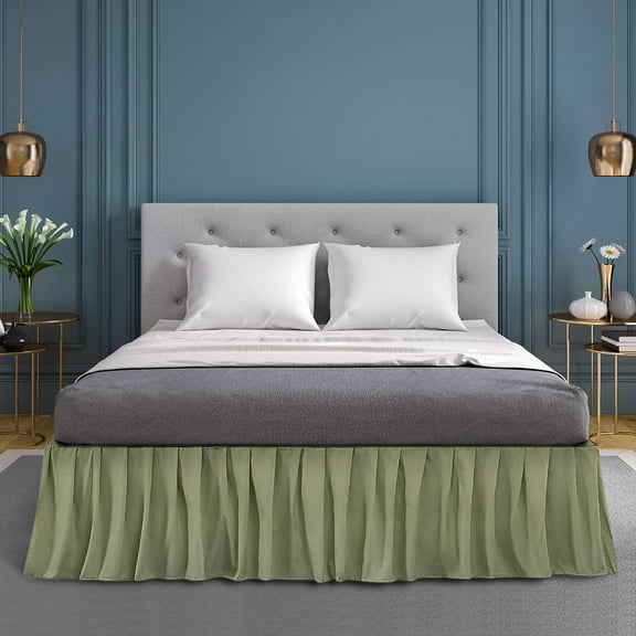 PiccoCasa Ruffled Brushed Bed Skirts Polyester Platform 16" Drop Queen Olive Green